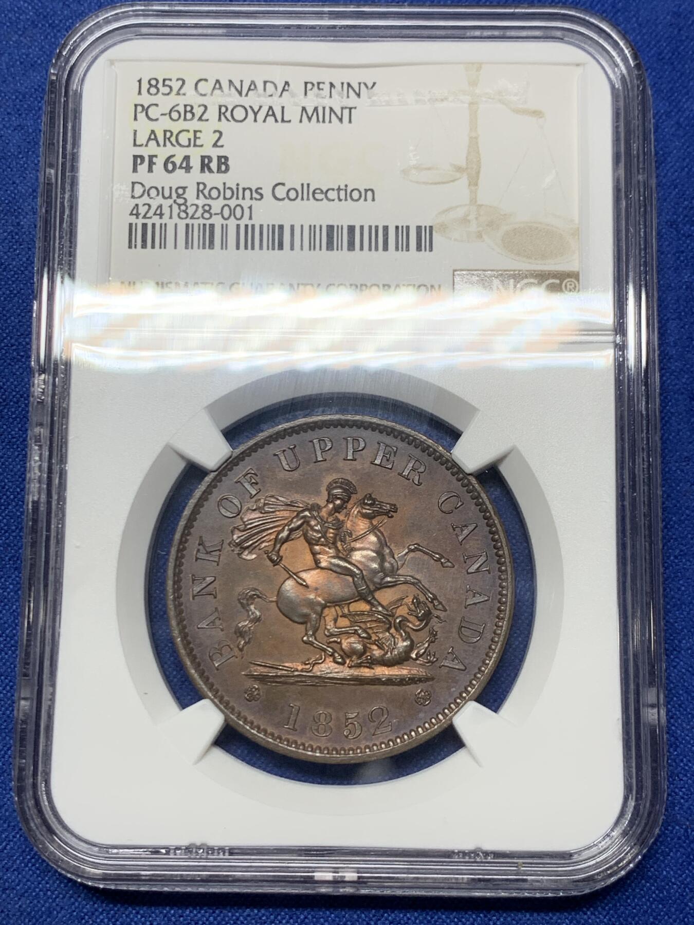 《竞宝斋》第426场 周日，周一  2场连拍 （全场包邮） 冠军分 NGC PF64RB 加拿大 1852年 马剑1便士TOKEN铜币 顶级状态 不二选择