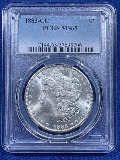 《竞宝斋》第426场 周日，周一  2场连拍 （全场包邮） - PCGS MS65 美国 1883-CC 摩根1美元银币 稀有卡森厂 高分难得 十字转光