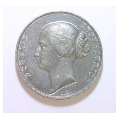 法国1855年 欧仁妮皇后+女神高浮雕精制大合金章 50MM - 法国1855年 欧仁妮皇后+女神高浮雕精制大合金章 50MM