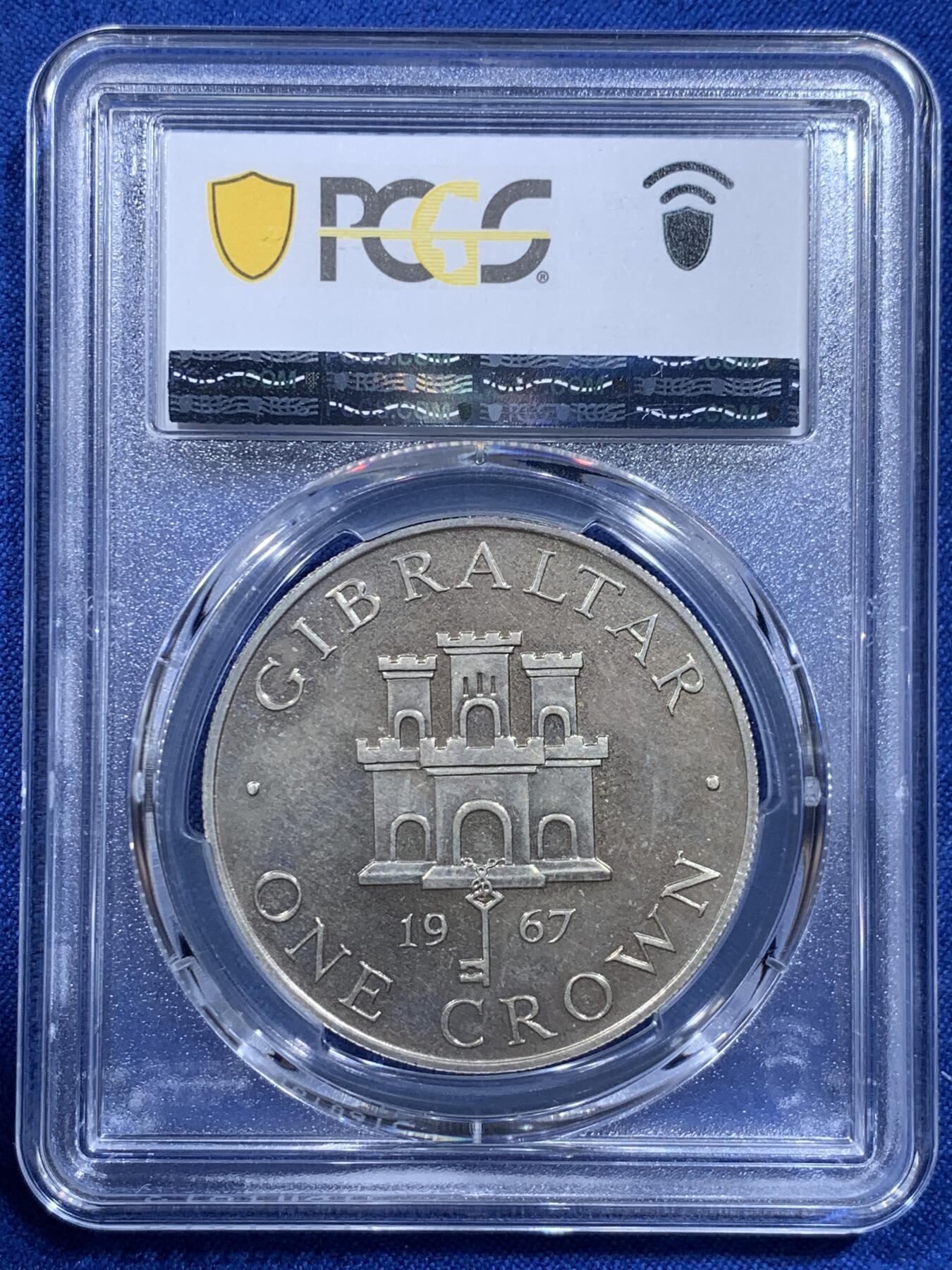 《竞宝斋》第426场 周日，周一  2场连拍 （全场包邮） PCGS PR65 直布罗陀1967年1克朗精制银币 冠军分