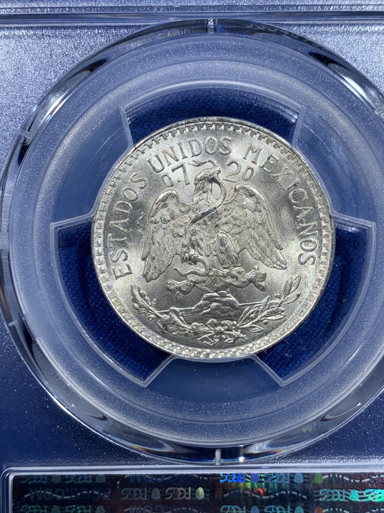 《竞宝斋》第426场 周日，周一  2场连拍 （全场包邮） PCGS MS66 墨西哥1943年鹰洋50分银币，原卷原光，一步到位的藏品，无需换藏的品相。