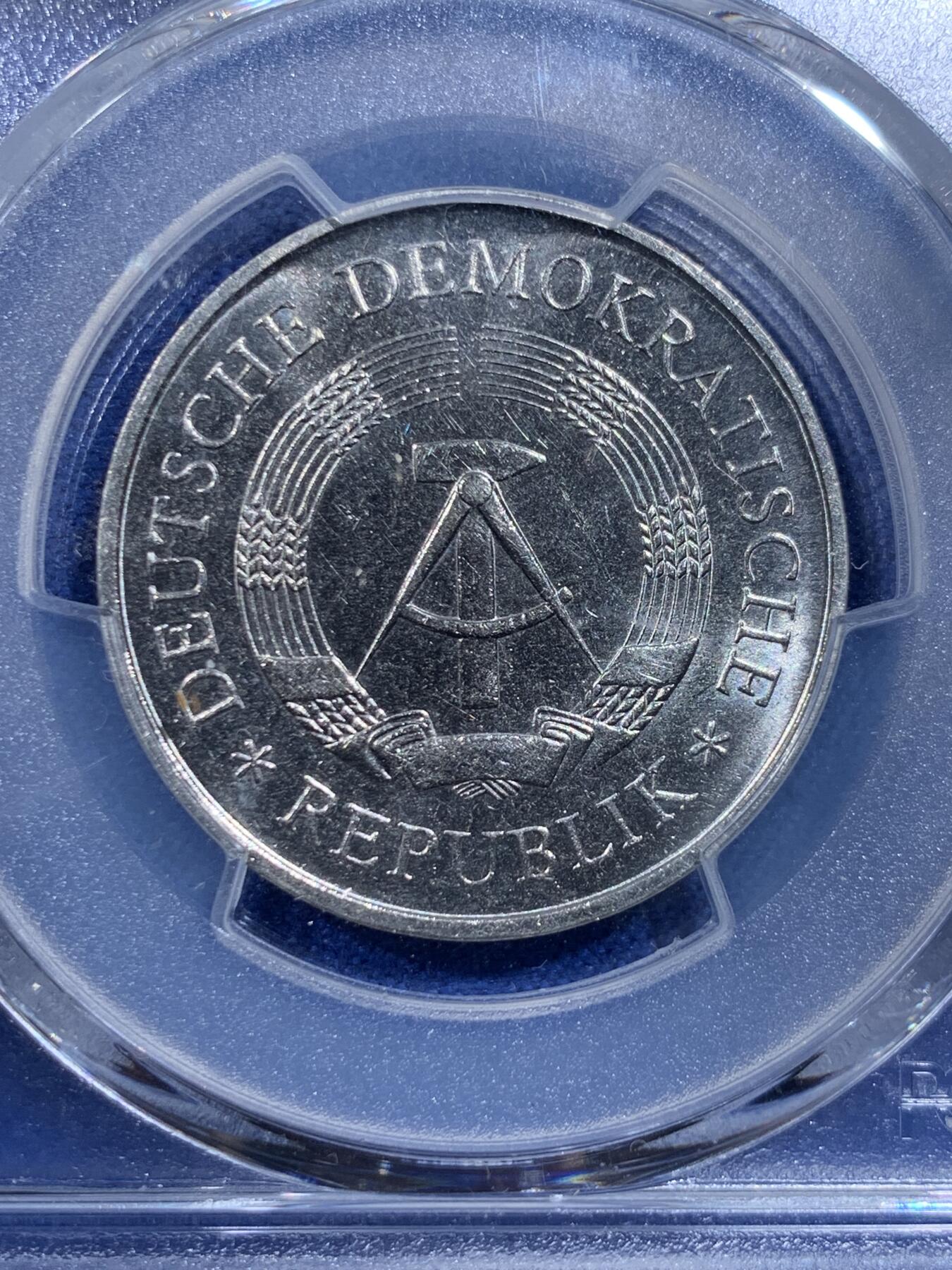 《竞宝斋》第426场 周日，周一  2场连拍 （全场包邮） PCGS MS65 东德1969年5马克镍币