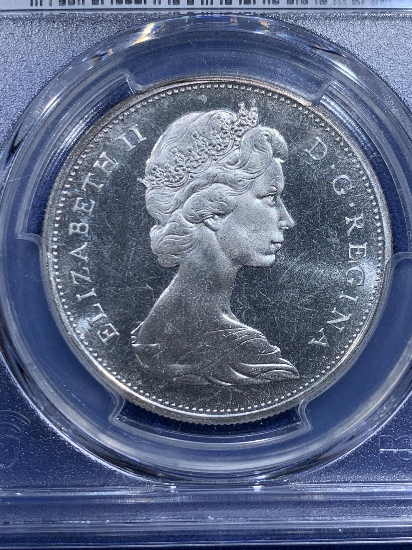 《竞宝斋》第426场 周日，周一  2场连拍 （全场包邮） PCGS PL66 加拿大 1965年 1加元 伊丽莎白二世女王像-划船银币