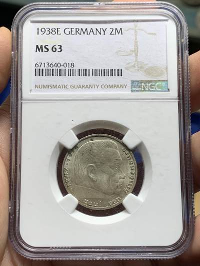 《竞宝斋》第426场 周日，周一  2场连拍 （全场包邮） - NGC MS63 德国1938年少见E版兴登堡2马克银币