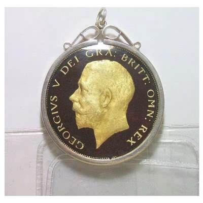 【银】英国1916年乔治五世银币 珐琅彩镀金高浮雕精制银币章吊坠 33MM 19克 - 【银】英国1916年乔治五世银币 珐琅彩镀金高浮雕精制银币章吊坠 33MM 19克