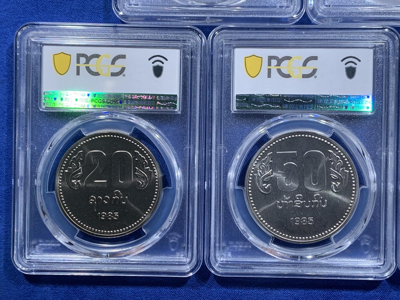 《竞宝斋》第426场 周日，周一  2场连拍 （全场包邮） 五枚全套 PCGS MS67-68 老挝1985年1/5/10/20/50Kip