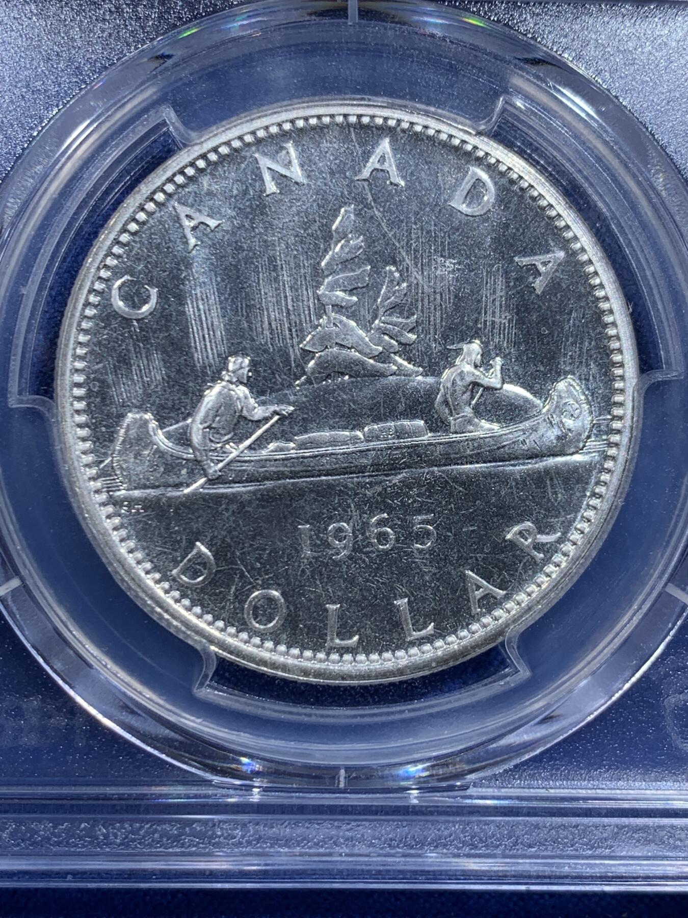 《竞宝斋》第426场 周日，周一  2场连拍 （全场包邮） PCGS PL66 加拿大 1965年 1加元 伊丽莎白二世女王像-划船银币