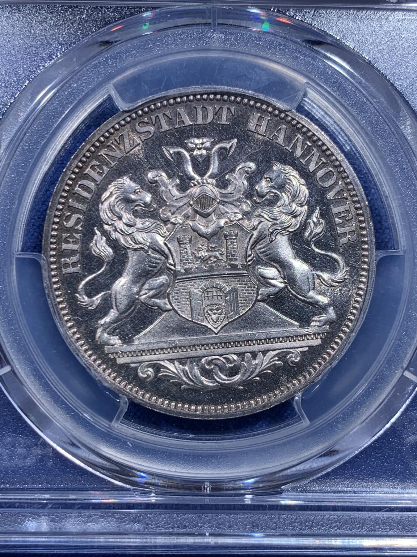 《竞宝斋》第426场 周日，周一  2场连拍 （全场包邮） PCGS MS63 德国1872年汉诺威射击节女神泰勒章型银币 发行仅6317枚 图像精制感十足 镜面底板