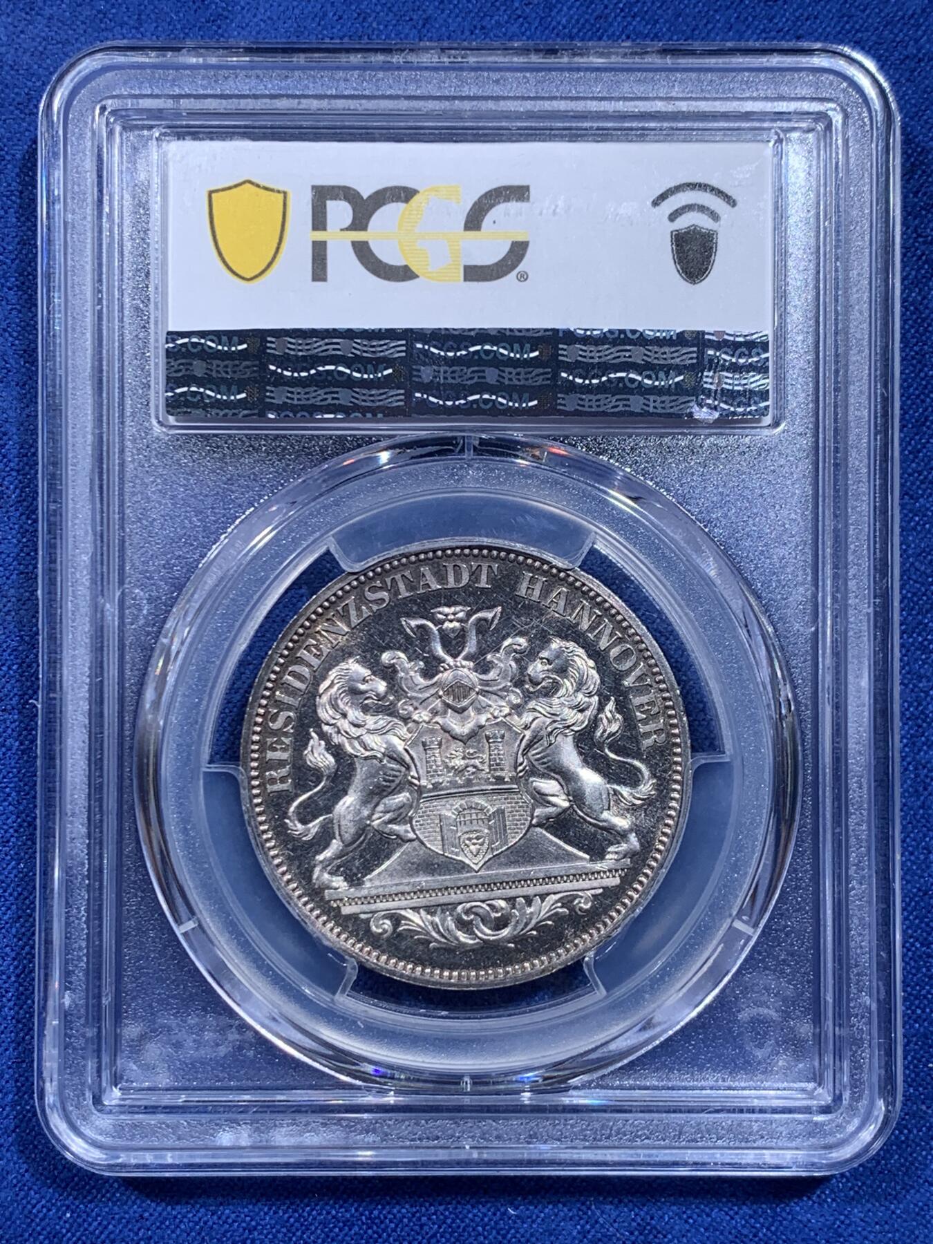 《竞宝斋》第426场 周日，周一  2场连拍 （全场包邮） PCGS MS63 德国1872年汉诺威射击节女神泰勒章型银币 发行仅6317枚 图像精制感十足 镜面底板