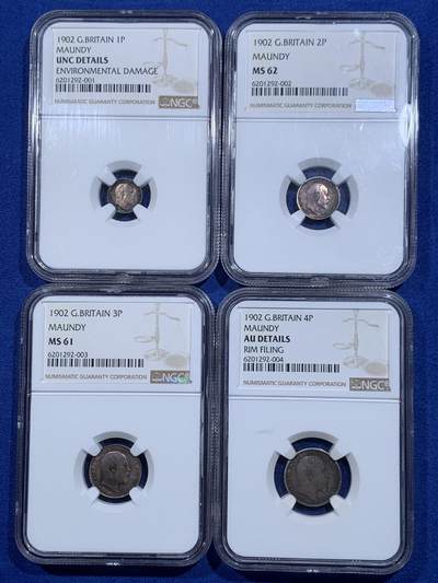 《竞宝斋》第426场 周日，周一  2场连拍 （全场包邮） - 四枚一组 NGC AUD-MS62 英国1902年爱德华七世灌足节一套 细节见图