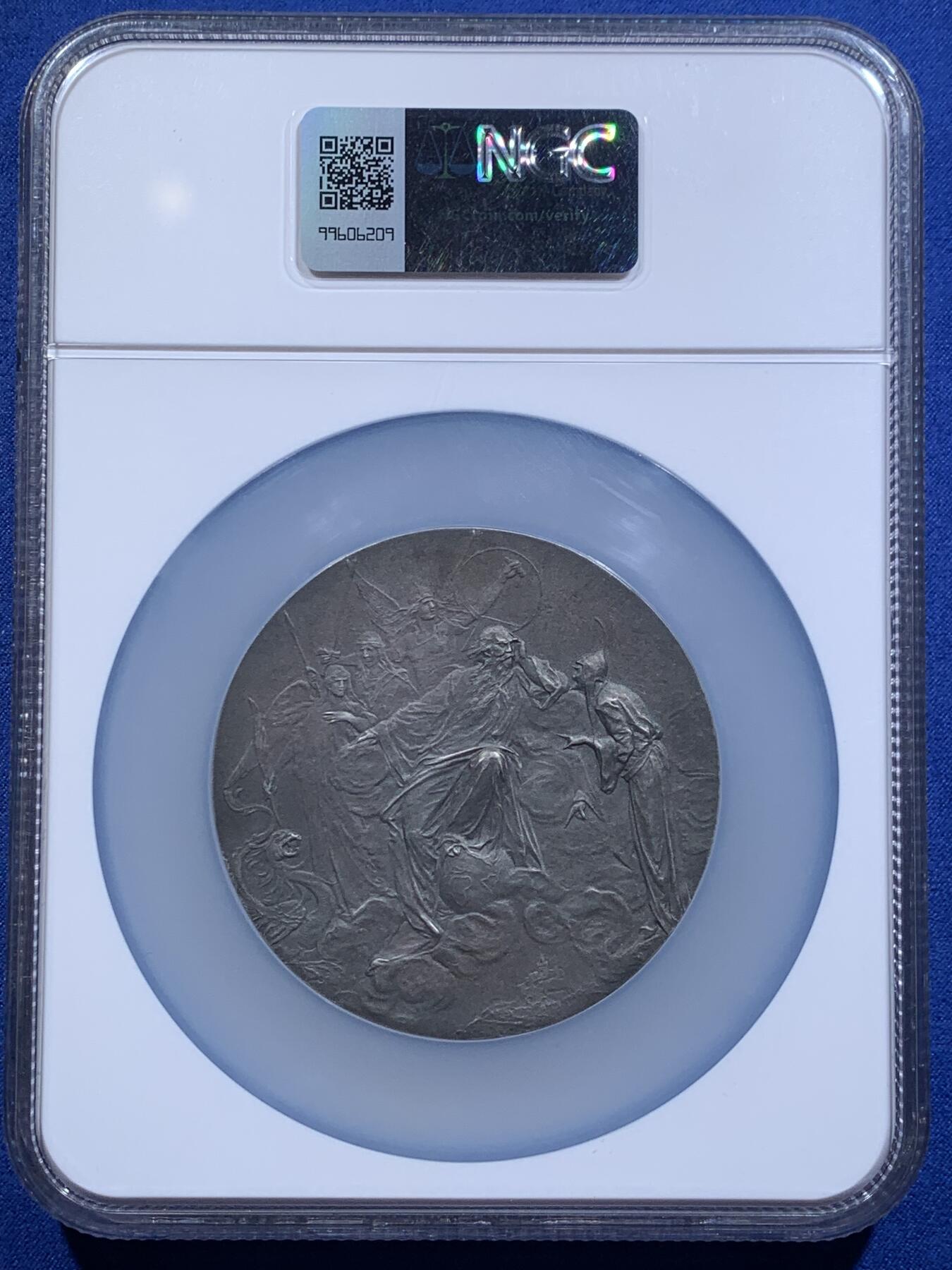 《竞宝斋》第426场 周日，周一  2场连拍 （全场包邮） NGC MS65 德国 1899年 歌德诞辰150周年纪念大银章 68mm 约140克 超大规格 背面为《浮士德》第一幕 天堂序曲 沙夫名家作品 N加大加厚盒