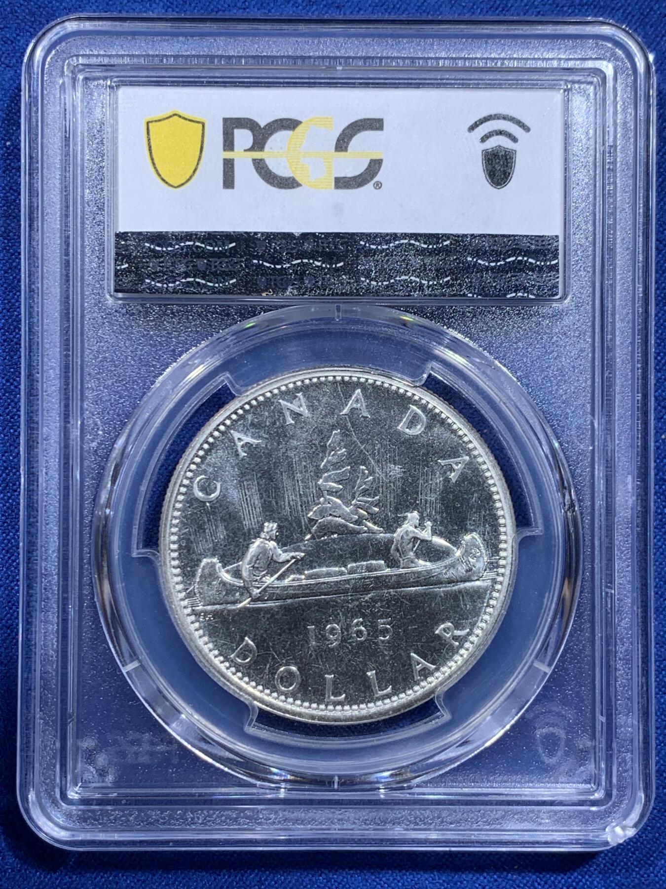 《竞宝斋》第426场 周日，周一  2场连拍 （全场包邮） PCGS PL66 加拿大 1965年 1加元 伊丽莎白二世女王像-划船银币