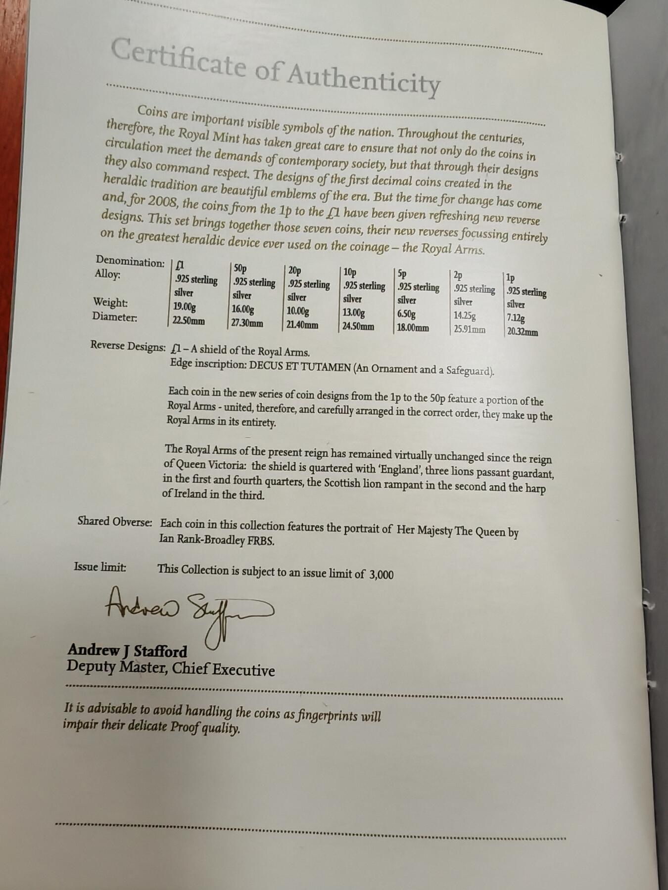 长老汇蛇年精选第五十八场拍卖 2008英国盾徽7枚套装首发年精制加厚银币，85.87克925银，盒证全，3000套