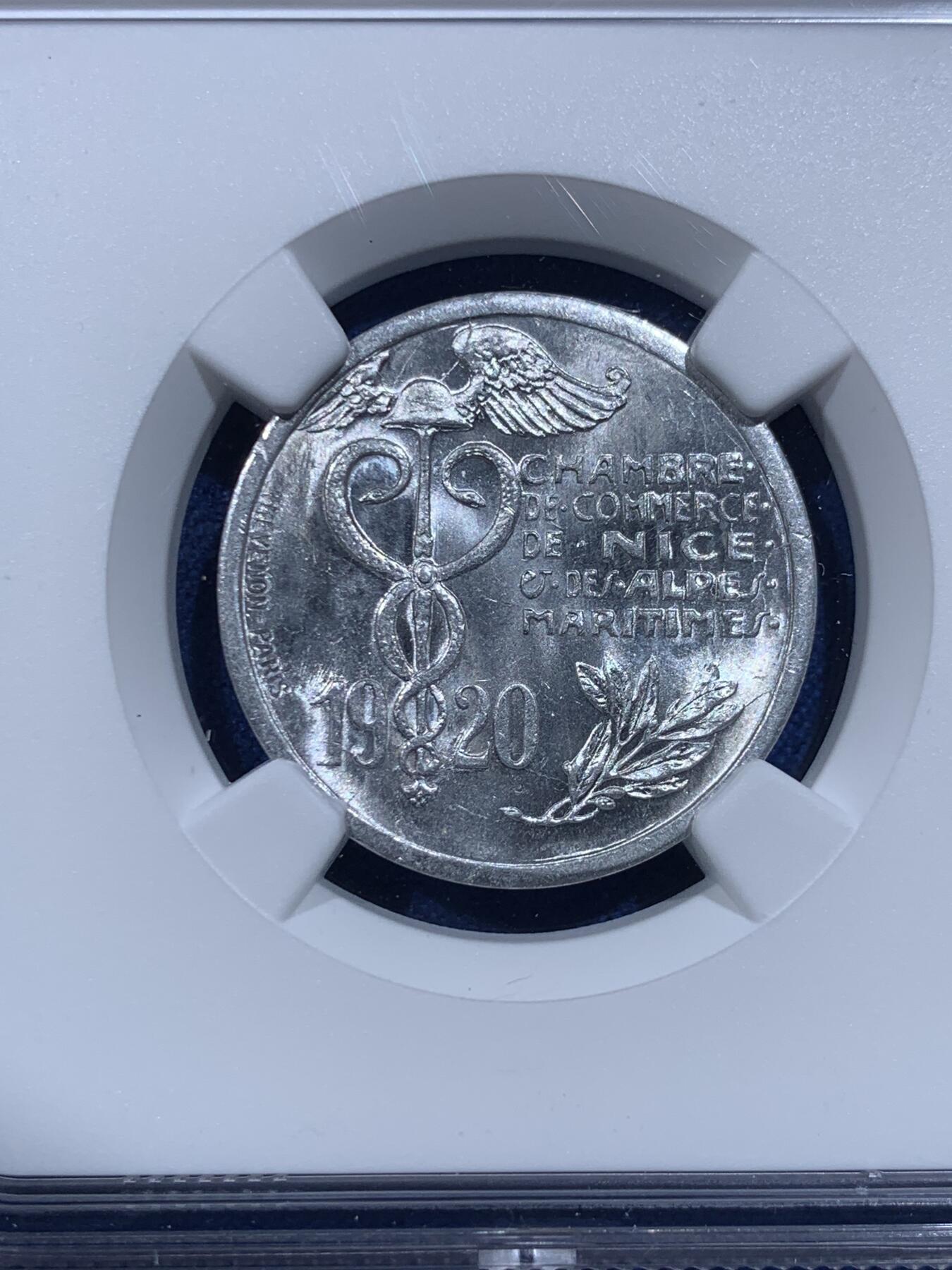 《竞宝斋》第426场 周日，周一  2场连拍 （全场包邮） NGC MS65 法国1920年10分 紧急铸币