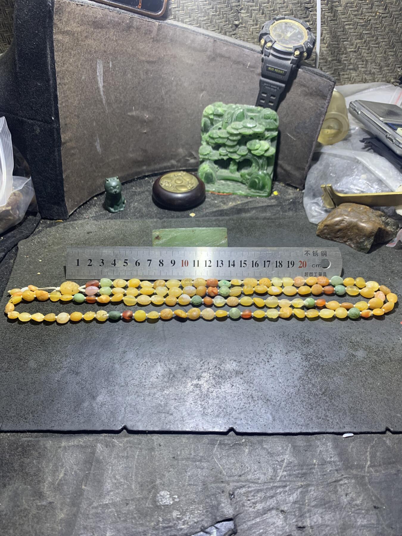 精美天然阿拉善黄色系108彩珠玛瑙项链(手串)一条，