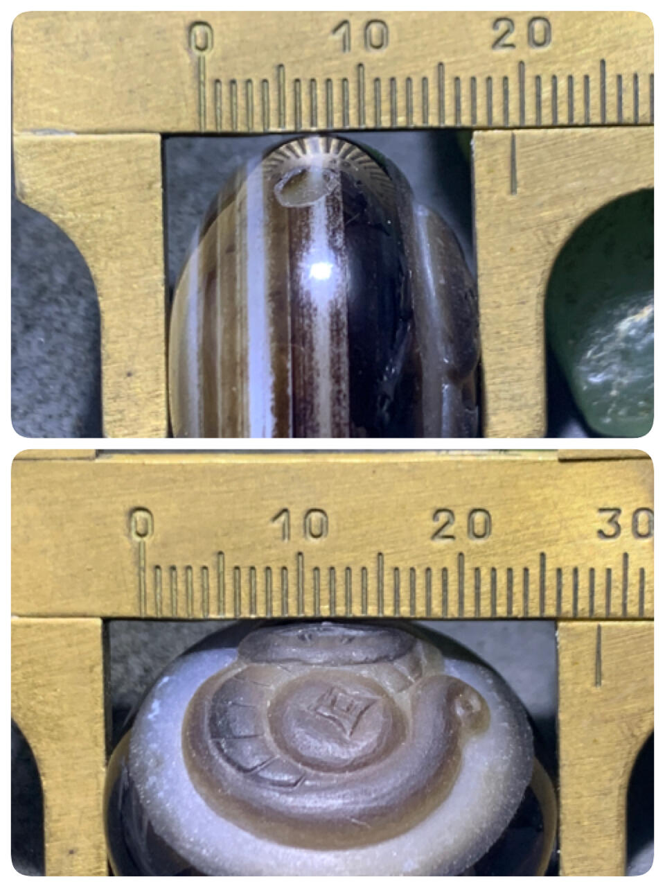精品药师玛瑙手工雕刻灵蛇钱币板珠（背云）一颗。