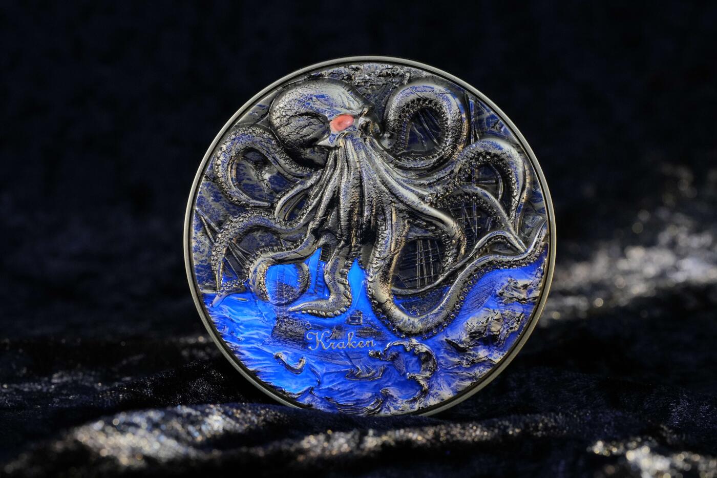 CSIS-GREAT评级精品钱币拍卖第三百二十期 喀麦隆 北欧海妖克拉肯 银铜双金属币 带盒证 光感变色 