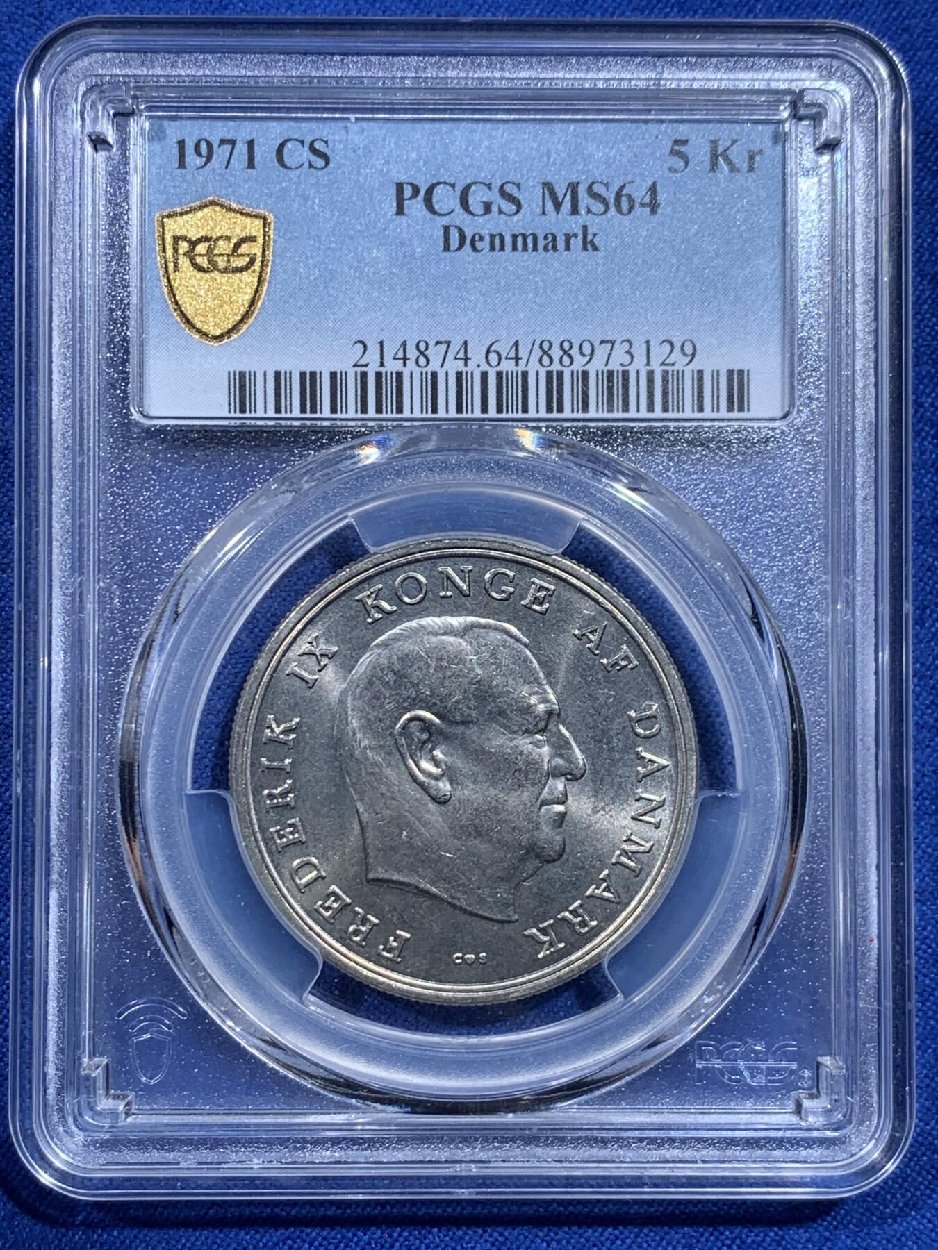 《竞宝斋》第426场 周日，周一  2场连拍 （全场包邮） PCGS MS64 丹麦1971年5克朗，亚军分，适合入手