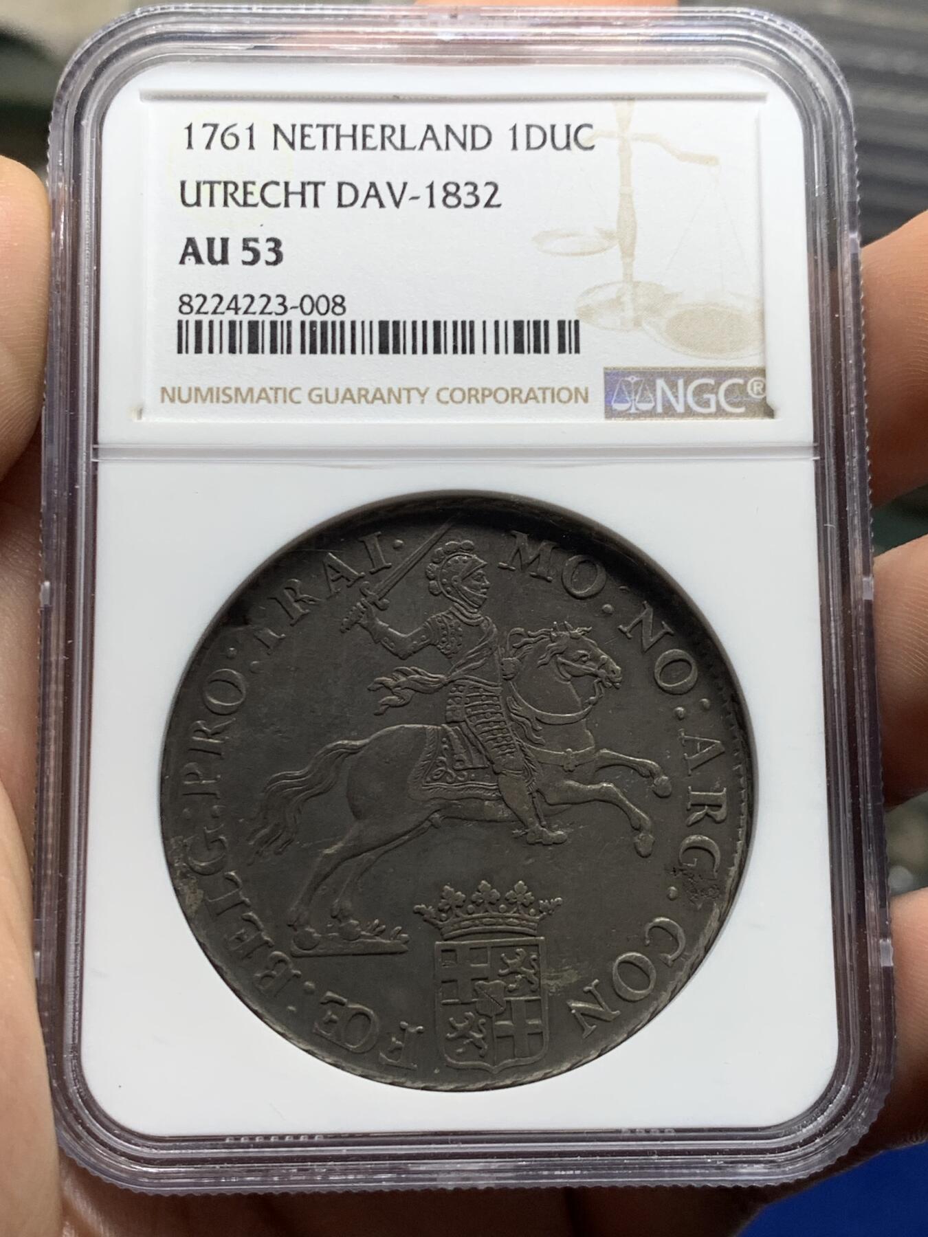 《竞宝斋》第426场 周日，周一  2场连拍 （全场包邮） NGC AU53 荷兰 1761年 乌特勒支 1杜卡特 骑士马剑大银币 中期年份 打制极好 细节见图