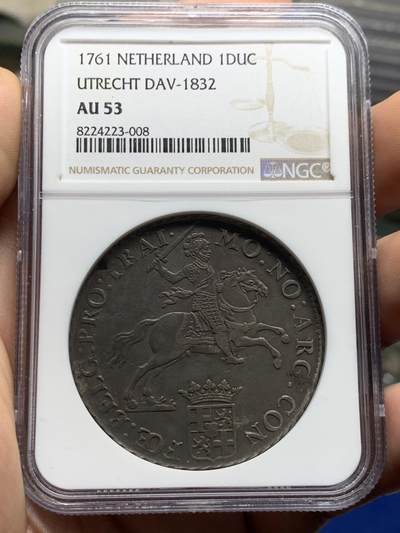 《竞宝斋》第426场 周日，周一  2场连拍 （全场包邮） - NGC AU53 荷兰 1761年 乌特勒支 1杜卡特 骑士马剑大银币 中期年份 打制极好 细节见图