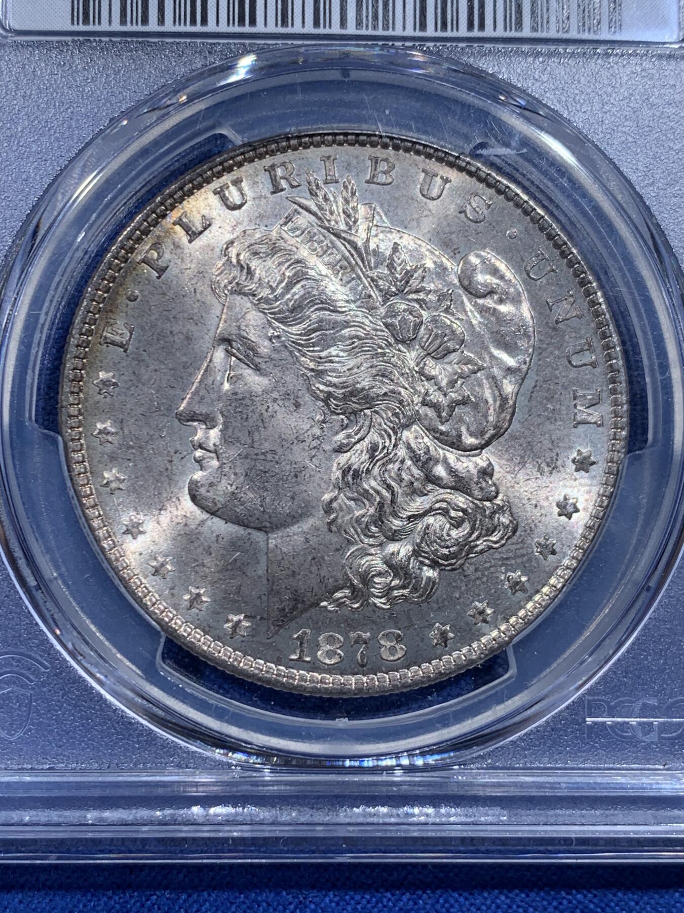 《竞宝斋》第426场 周日，周一  2场连拍 （全场包邮） PCGS MS63 美国 1878年 1美元 摩根币 热门品 首年8羽 摩根党不可或缺的品种