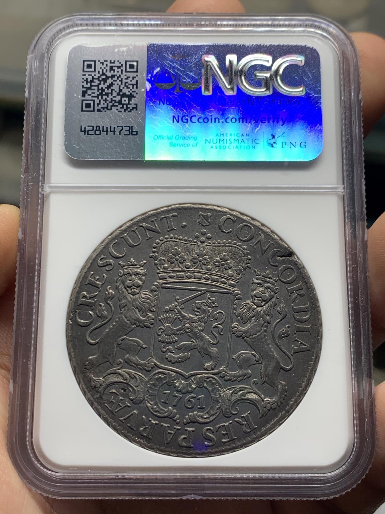 《竞宝斋》第426场 周日，周一  2场连拍 （全场包邮） NGC AU53 荷兰 1761年 乌特勒支 1杜卡特 骑士马剑大银币 中期年份 打制极好 细节见图