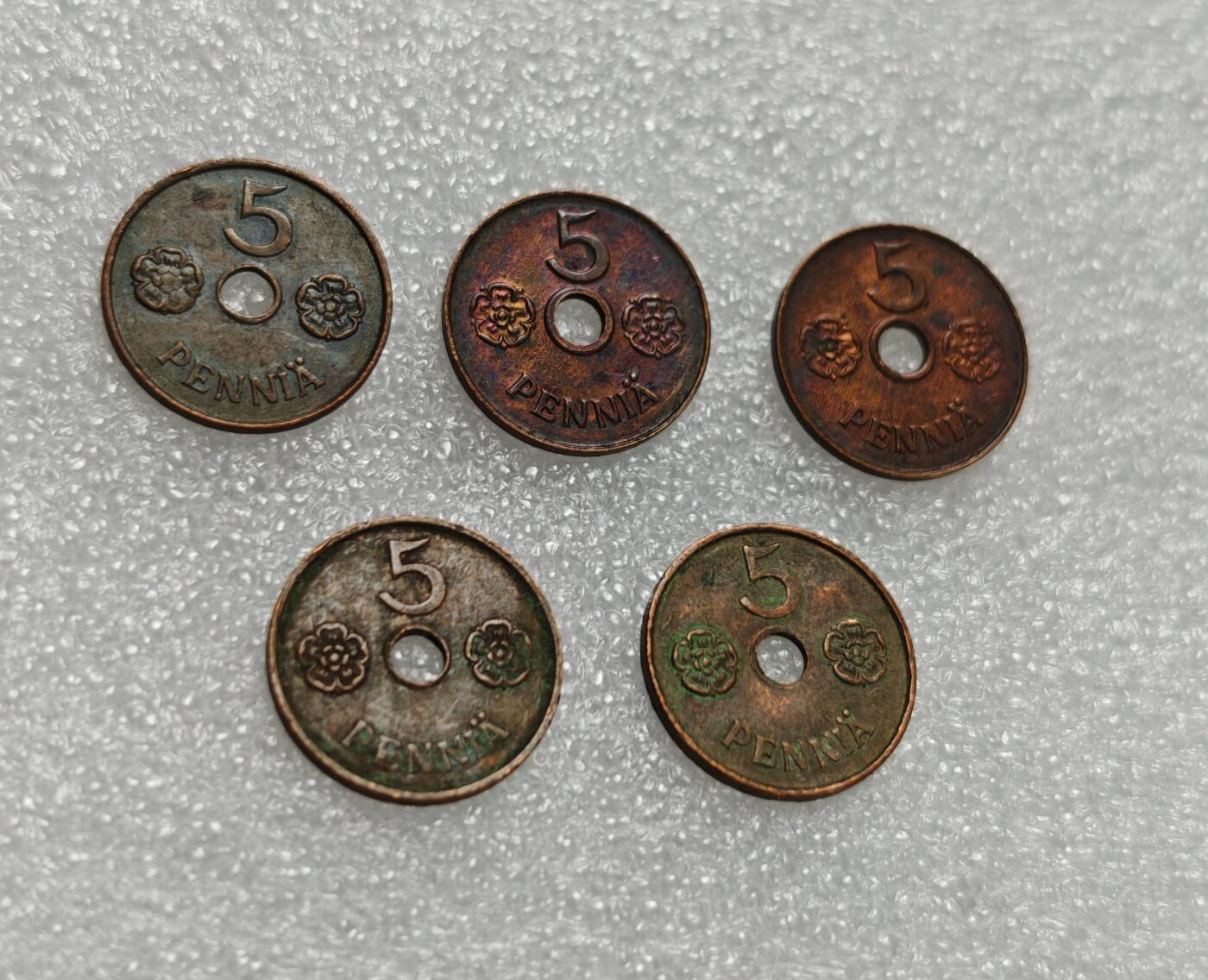 瓶子🏺第211期拍卖会  1941年二战时期俄占芬兰5盆尼铜币5枚