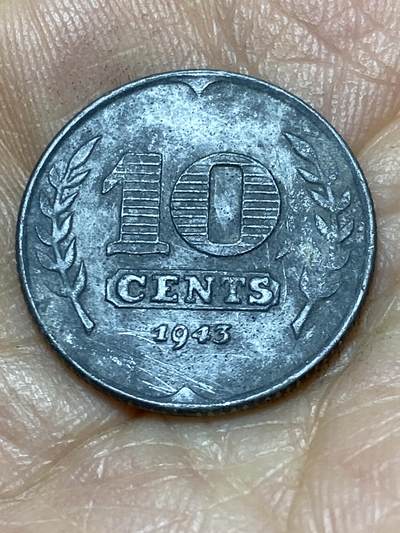 2025年第一百零五场(总第一百三十一场）外国好品散币(免佣金) - 荷兰🇳🇱1943年10分(威廉明娜女王，二战德国占领时期，关门年仅发行3年)
