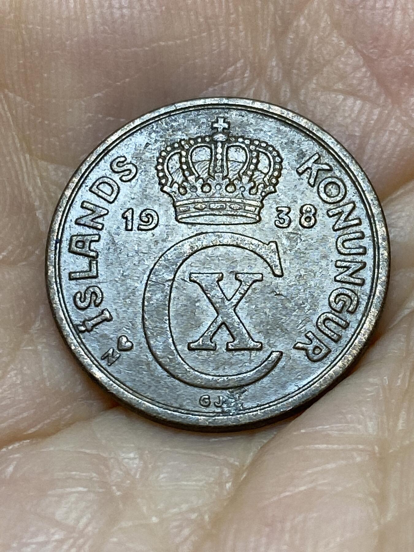 2025年第一百零五场(总第一百三十一场）外国好品散币(免佣金) 稀少品种–丹属冰岛王国🇮🇸1938年2奥拉(克里斯蒂安十世时期，N– GJ版，发行量最少年份)