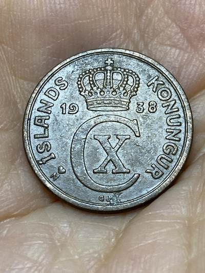 2025年第一百零五场(总第一百三十一场）外国好品散币(免佣金) - 稀少品种–丹属冰岛王国🇮🇸1938年2奥拉(克里斯蒂安十世时期，N– GJ版，发行量最少年份)