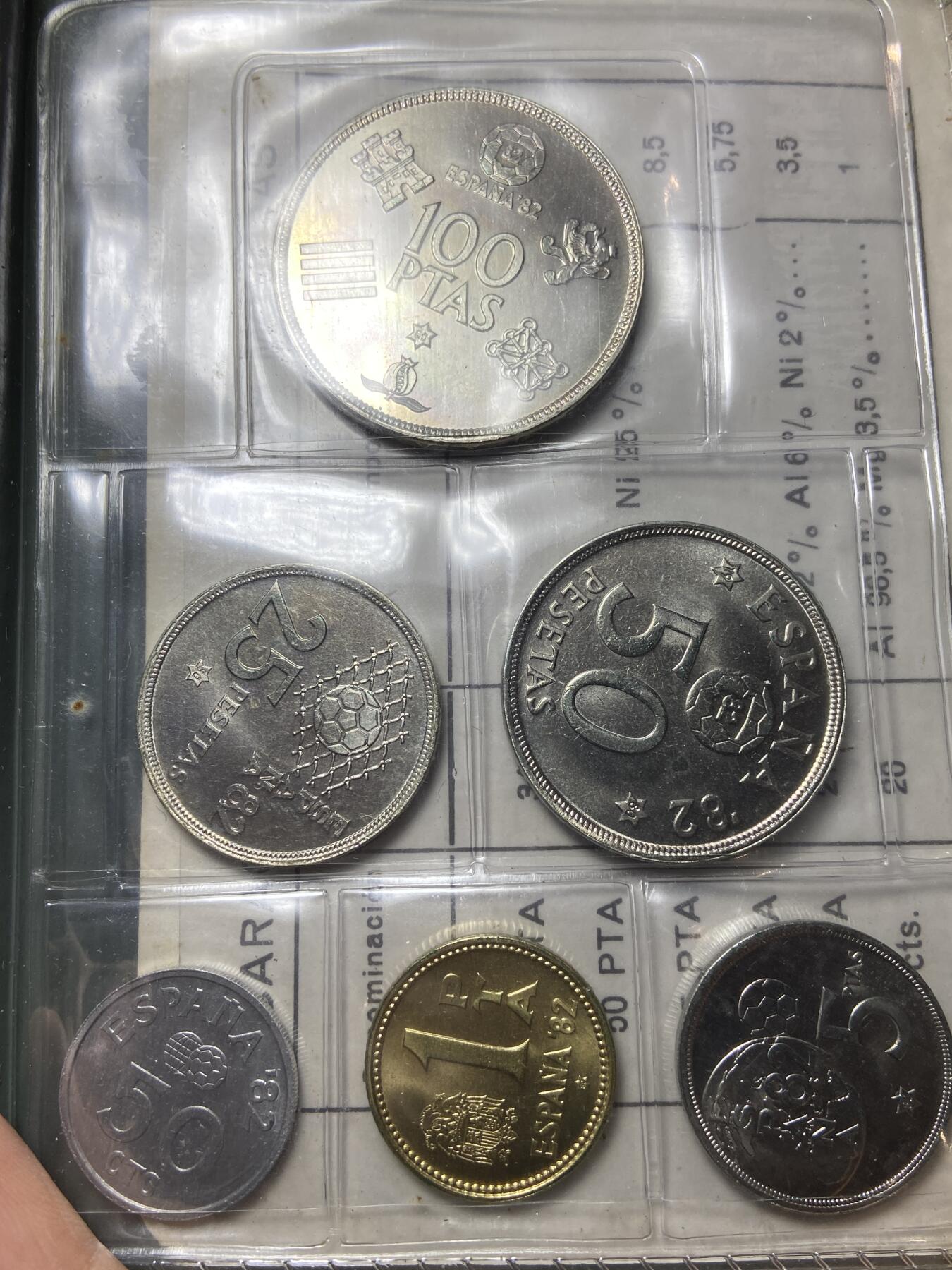 2025年第一百零六场(总第一百三十二场）外国好品散币(免佣金) 原册套币–西班牙🇪🇸1982年世界杯6枚全新纪念币(1980(80)版)