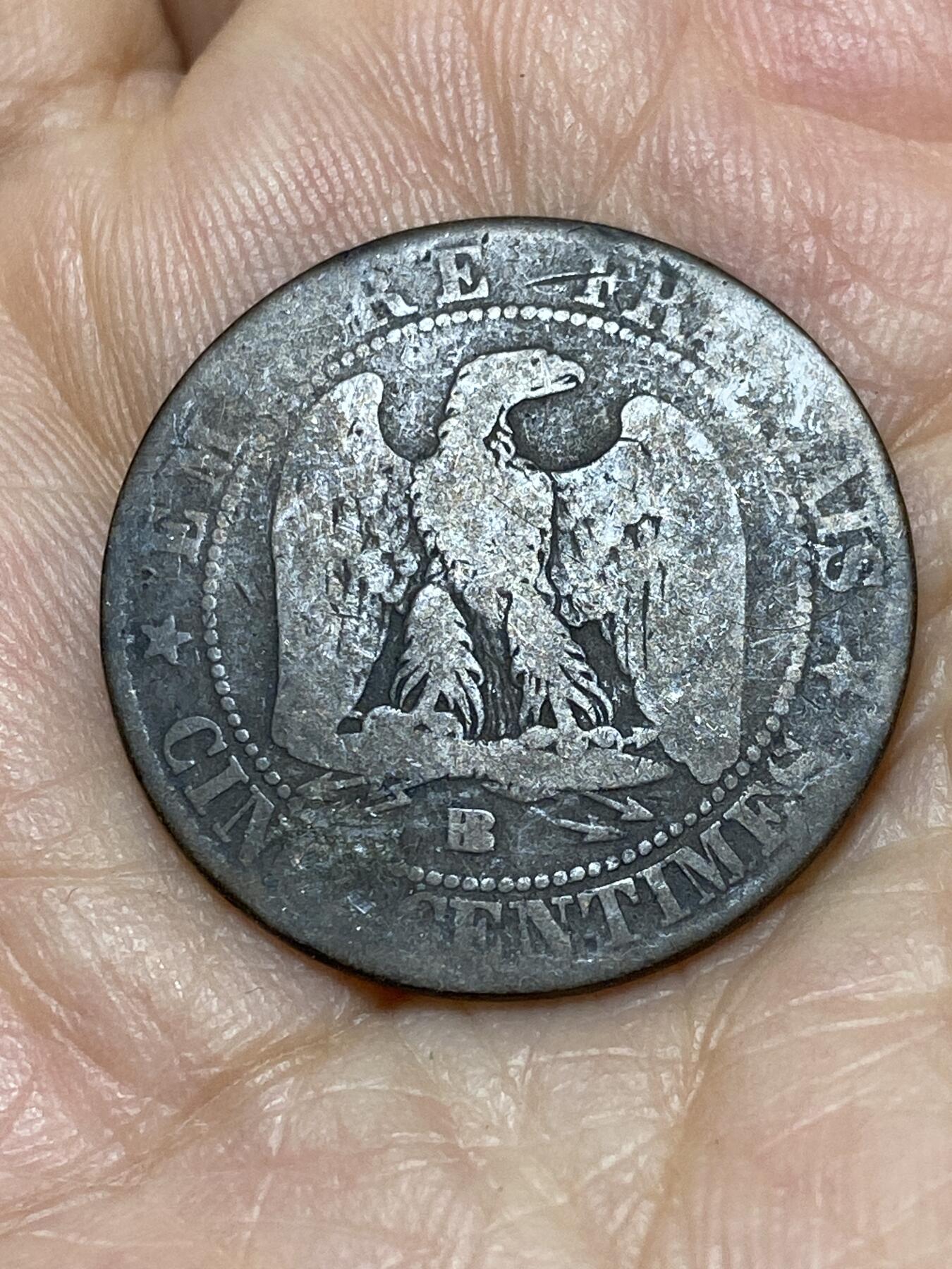 2025年第一百零五场(总第一百三十一场）外国好品散币(免佣金) 法兰西第二帝国1855年5生丁(拿破仑三世第第一版，BB标斯特拉斯堡造)
