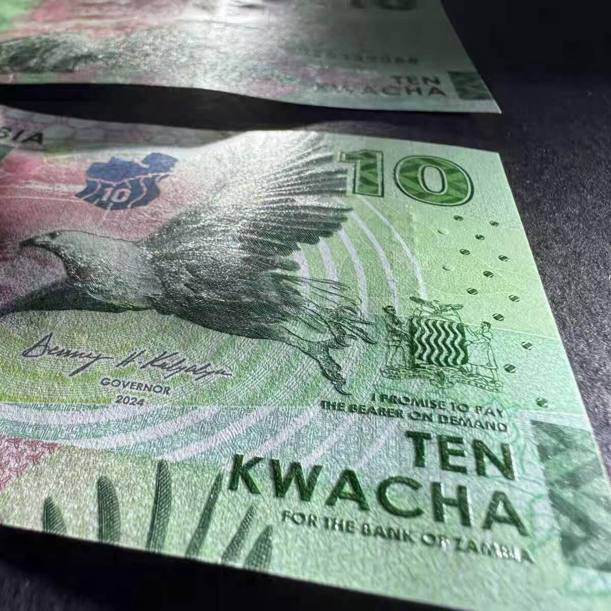 国庆放漏，无佣金 2024(2025)年 赞比亚10克瓦查纸币 全新UNC 非洲 飞鹰 P-62