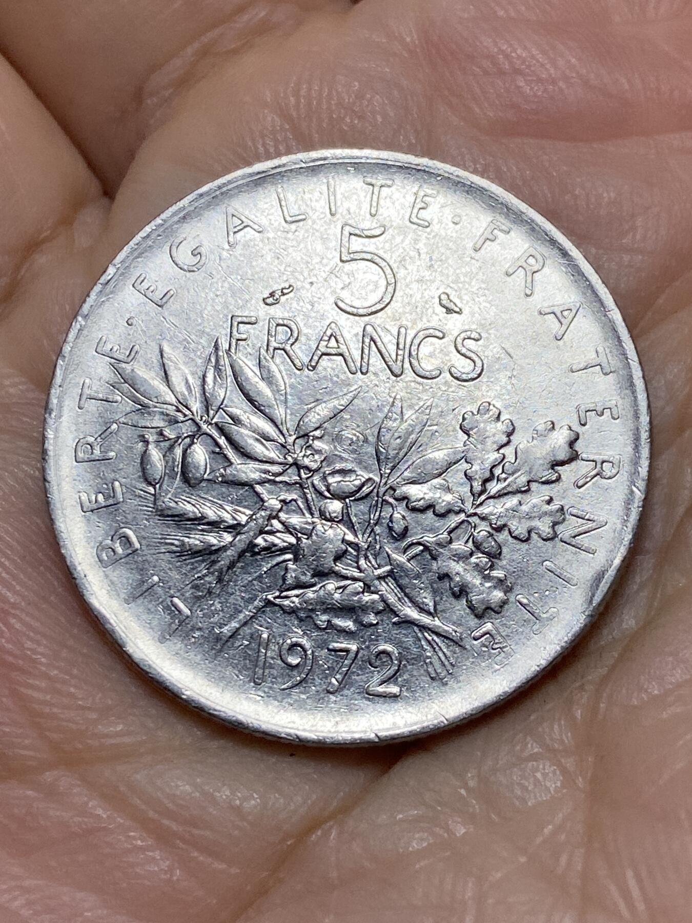 2025年第一百零五场(总第一百三十一场）外国好品散币(免佣金) 法国🇫🇷1972年5法郎(猫头鹰标)