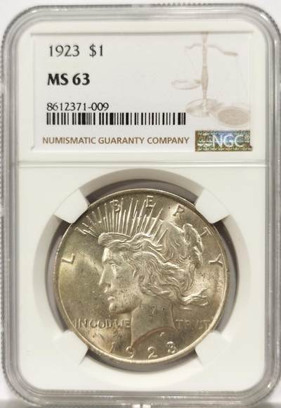 博洋堂世界钱币拍卖第142期（全场包邮） - NGC MS63 美国1923年和平银币，双面十字车轮光，状态很好。