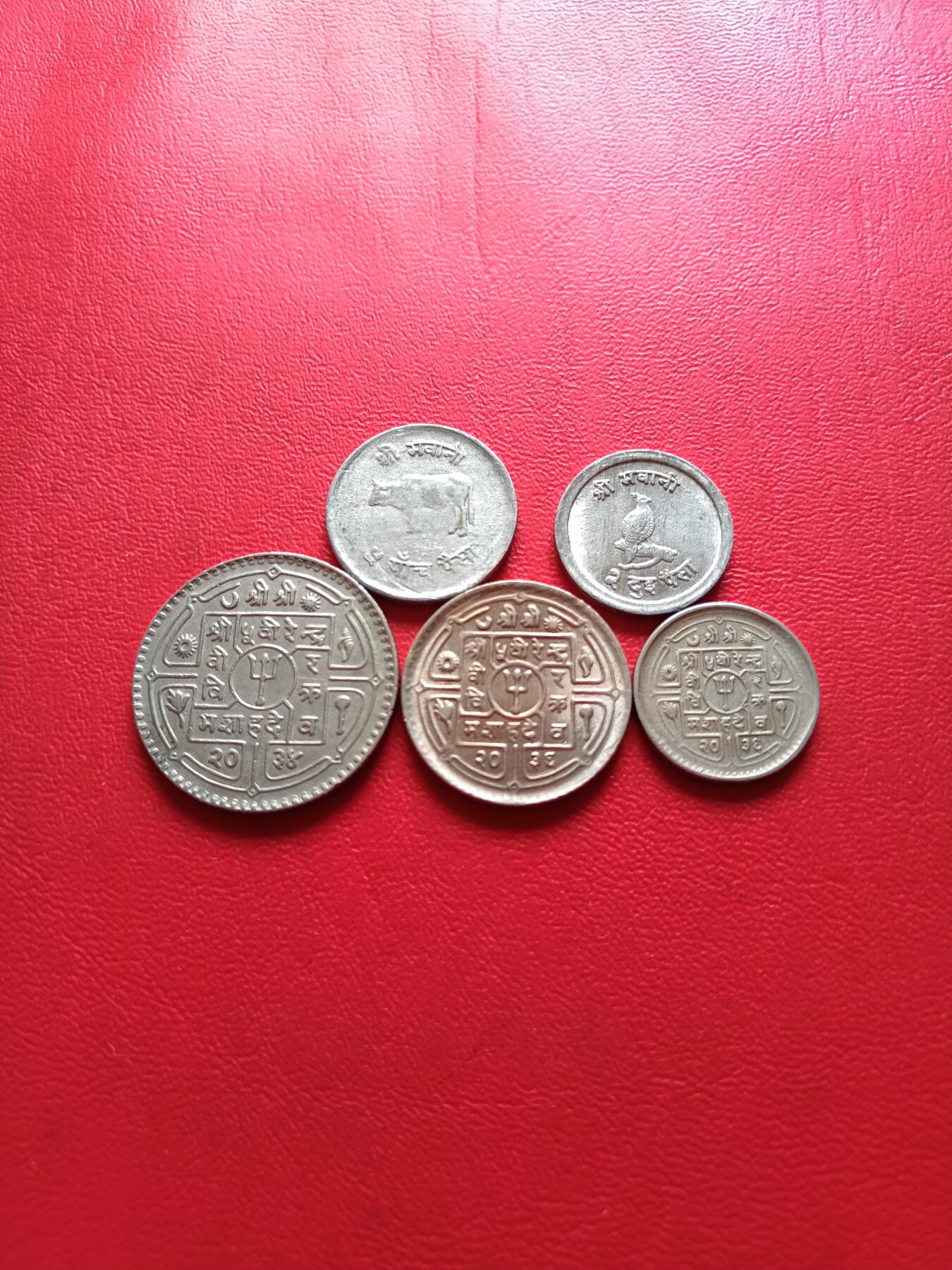 【云涧收藏】第六十九场 尼泊尔早期5派沙～1卢比5枚