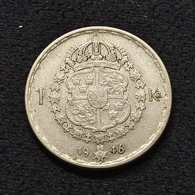 【全场包邮】纯粹捡漏拍466场 - 瑞典1946年古斯塔夫五世1克朗银币