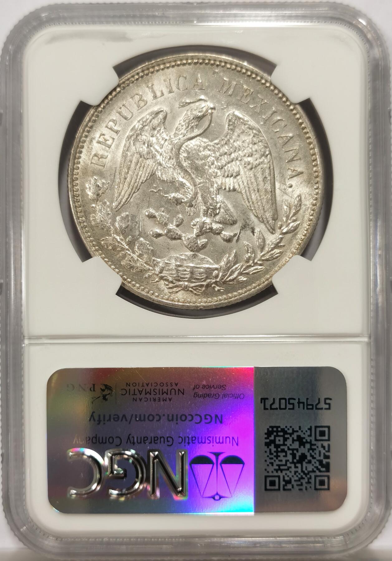 博洋堂世界钱币拍卖第142期（全场包邮） NGC MS62 墨西哥1908年MO AM版直边鹰洋，银色转光，状态不错