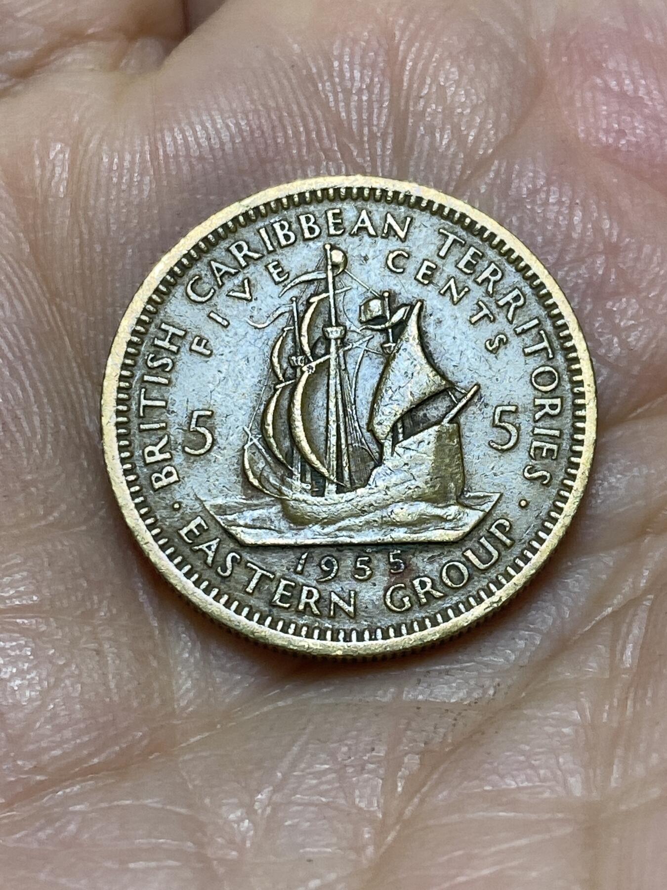2025年第一百零五场(总第一百三十一场）外国好品散币(免佣金) 英属加勒比领地1955年5分(伊丽莎白二世青年带冠，首发年)