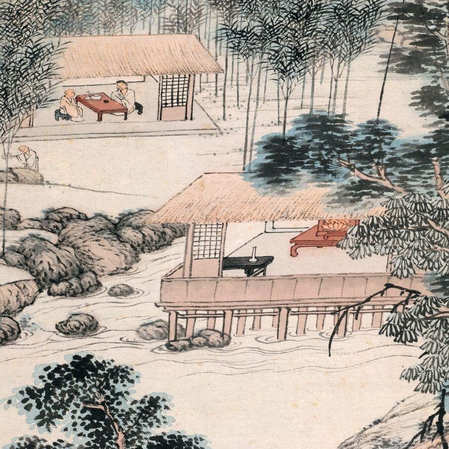 名家名画（装饰画）专场 明沈贞竹炉山房图卷轴画