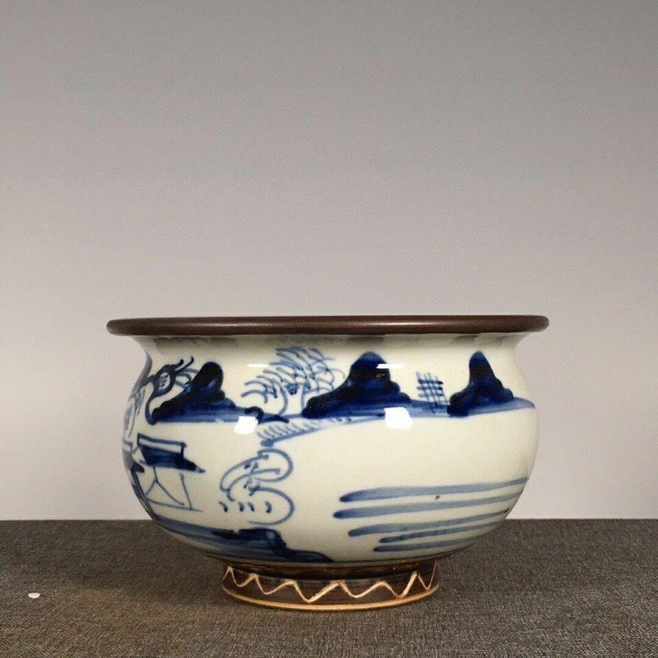 杂相专场（5） 青花山水风景小缸