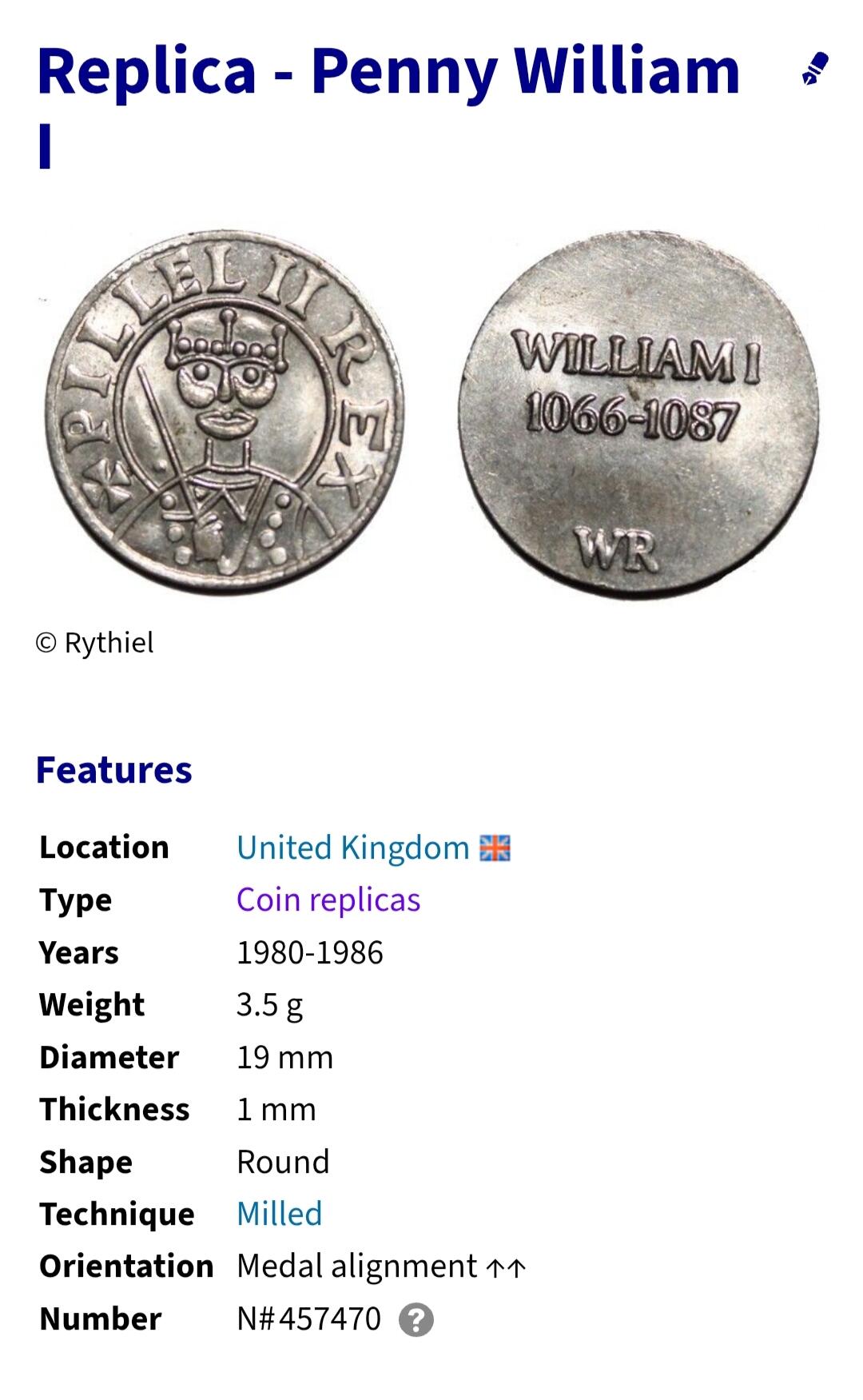 2025年第一百零五场(总第一百三十一场）外国好品散币(免佣金) 英国🇬🇧韦斯特尔公司1980–1986年制造复刻版学习币2枚(威廉一世时期银便士，亨利三世时期金便士，说明书全)