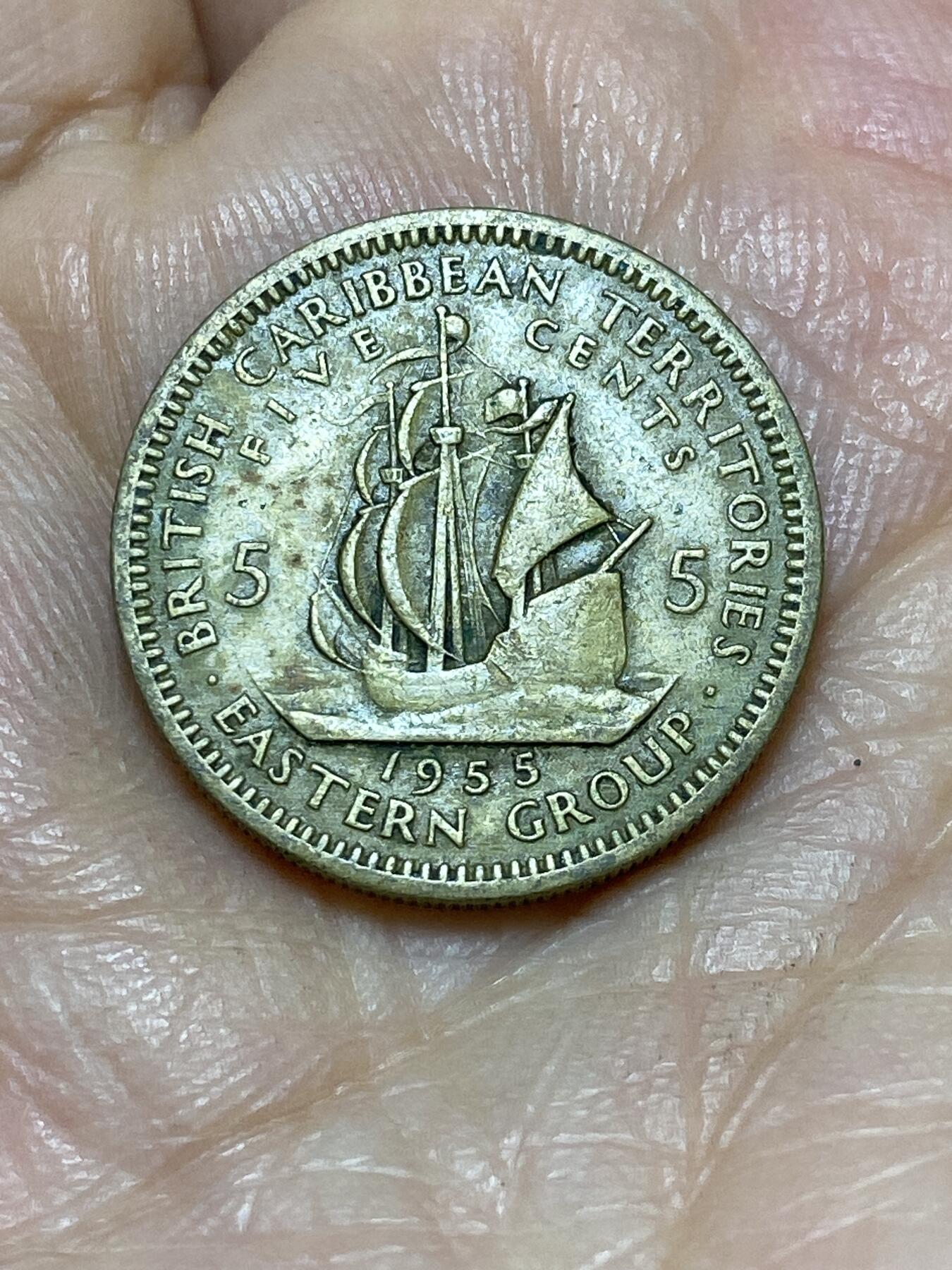 2025年第一百零五场(总第一百三十一场）外国好品散币(免佣金) 英属加勒比领地1955年5分(伊丽莎白二世青年带冠，首发年)