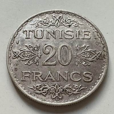 🌹外币初藏🌹🐯2025年第112场  每周二四六晚8️⃣点 接代拍 - 法属突尼斯1934年20法郎银币 20克68银