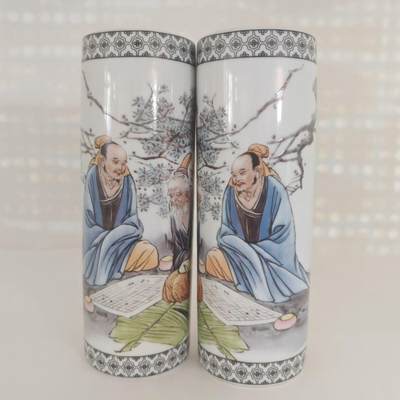 旧陶瓷专场 - 景德镇高温半手工笔筒摆件一对