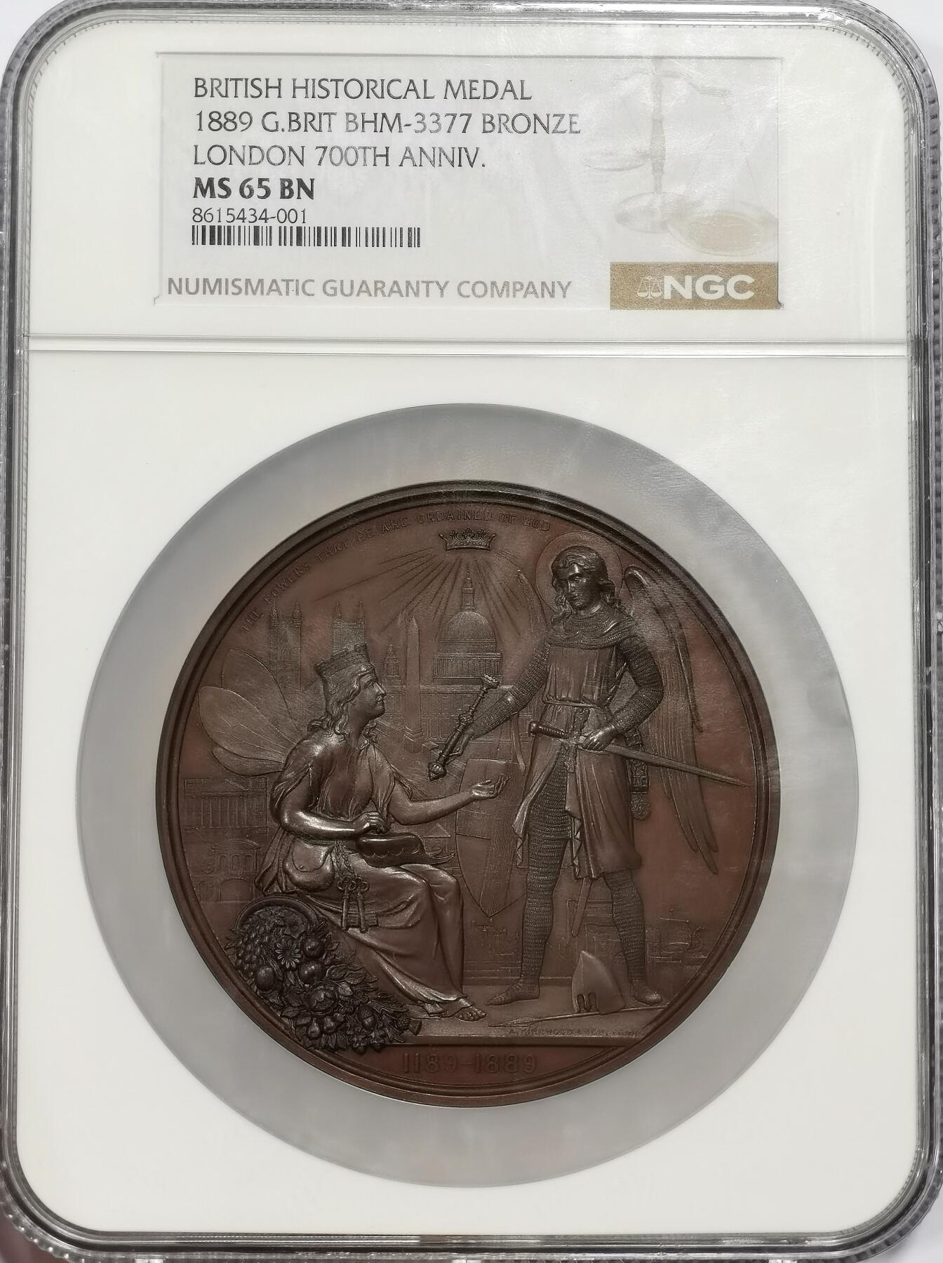 博洋堂世界钱币拍卖第142期（全场包邮） NGC MS65BN 1889年英国伦敦市长任期700年纪念大铜章，金融城系列，80mm大尺寸，品相上乘，原盒完好，附带百年古董木盒及其证书，集齐这一套非常难得！
