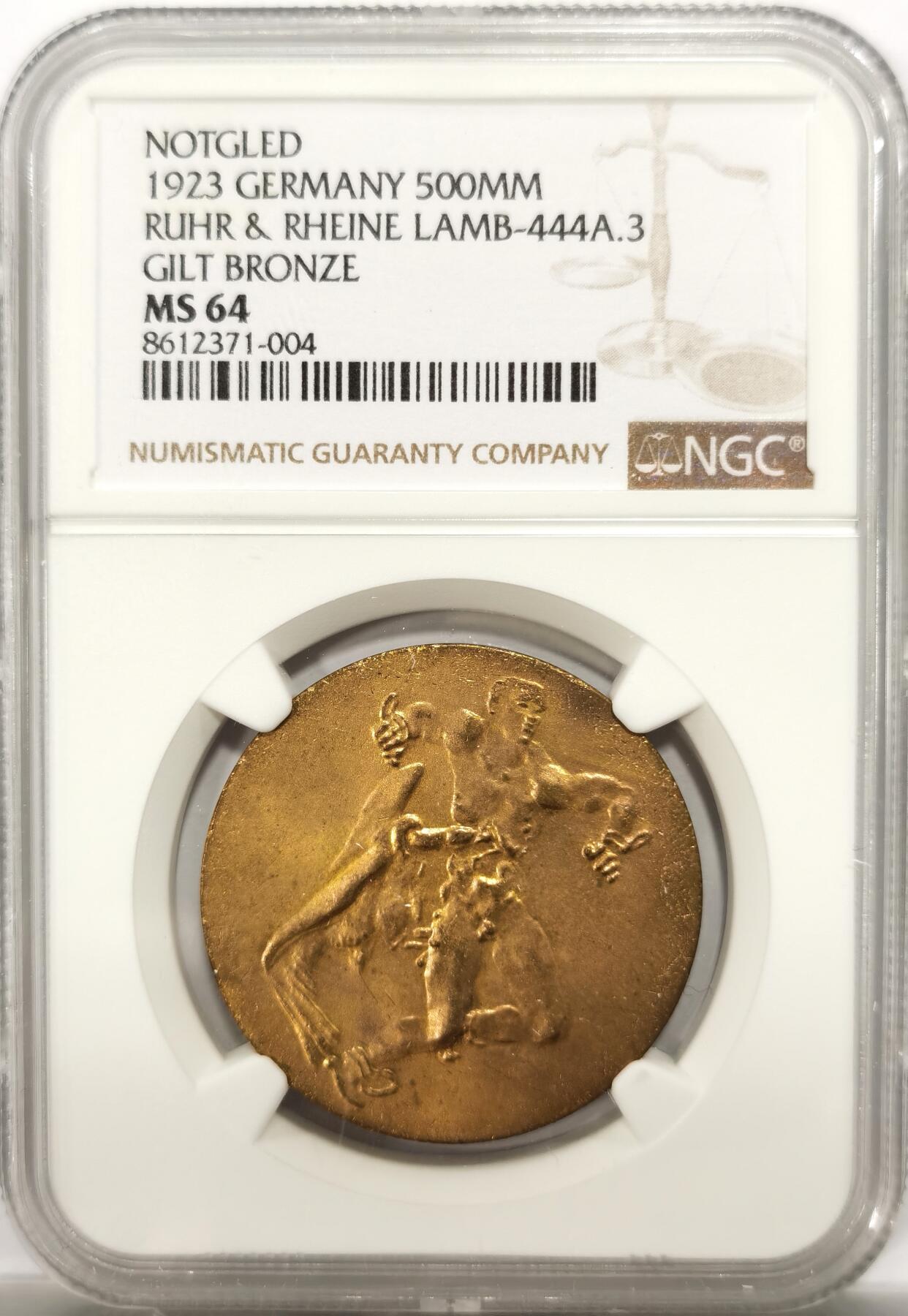 博洋堂世界钱币拍卖第142期（全场包邮） NGC MS64 亚军分！德国1923年鲁尔与莱茵地区5亿马克，名家卡尔哥茨作品，非常少见的品种，更高分仅一枚。