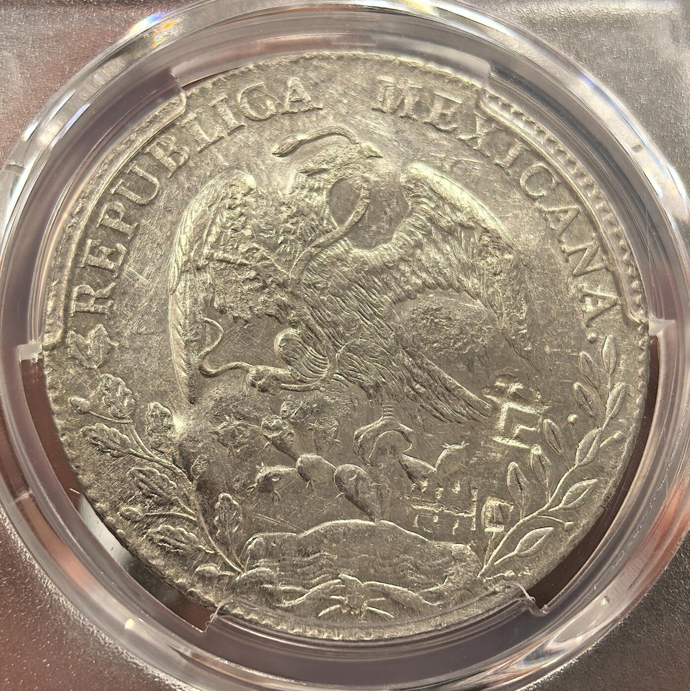 博洋堂世界钱币拍卖第142期（全场包邮） PCGS AU 墨西哥1892年GA JS版花边鹰洋，银光闪闪，多个精美戳记