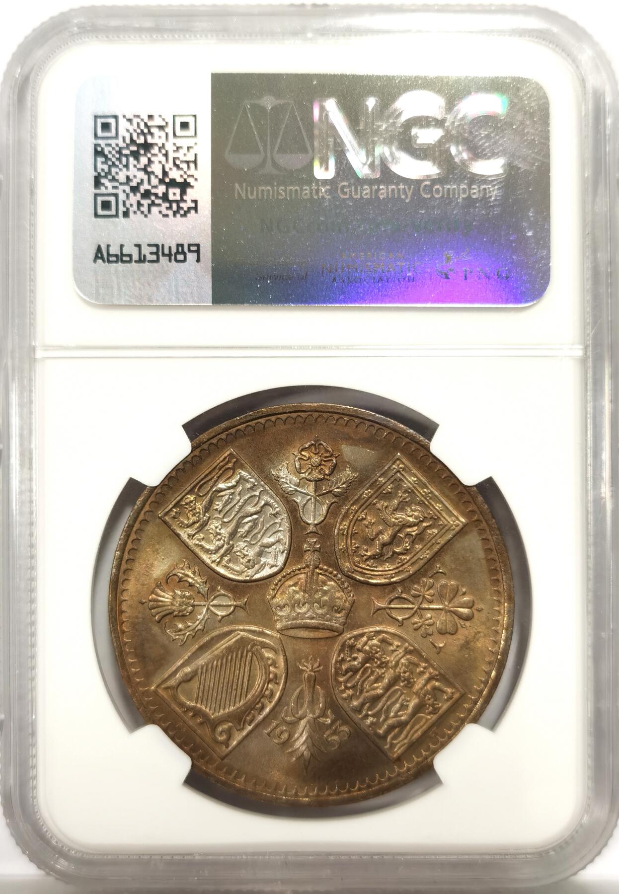 博洋堂世界钱币拍卖第142期（全场包邮） NGC MS64 英国1953年伊丽莎白二世登基纪念克朗，带彩少见