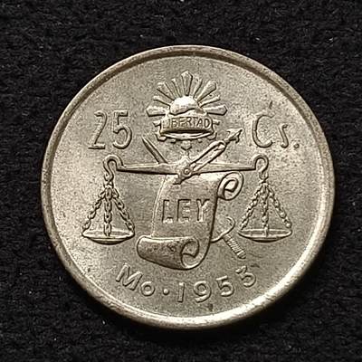 【全场包邮】纯粹捡漏拍466场-待排序 - 墨西哥1953年天平25分银币